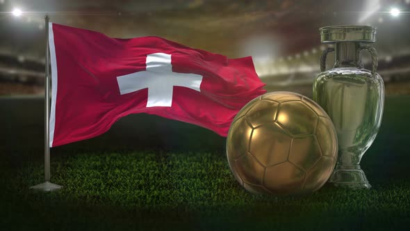 Switzerland Flag with Football And Cup Background Loop alt