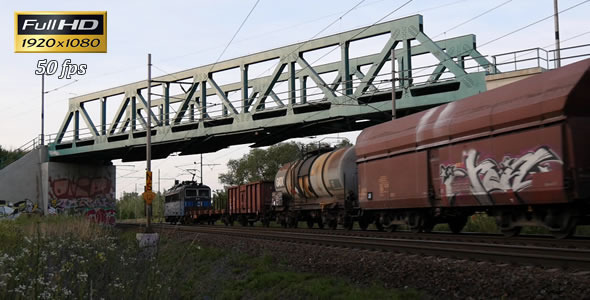 Freight Train Passes Under the Bridge 2