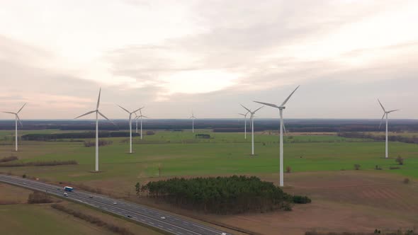 Windmill Wind Power Technology - Aerial Drone View on Wind Power, Turbine, Windmill, Energy alt