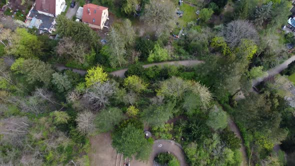 High in the sky down to the ground. Perfect aerial view flight slowly sinking down drone footage of alt