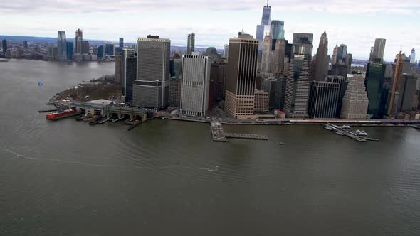 Aerial View of Downtown Manhattan From Helicopter New York City Slow Motion alt