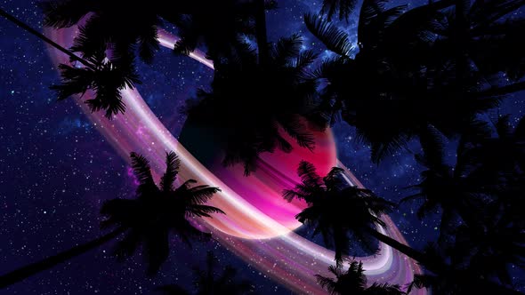 Bottom View 2 Of Alien Night Sky Through Palm Trees