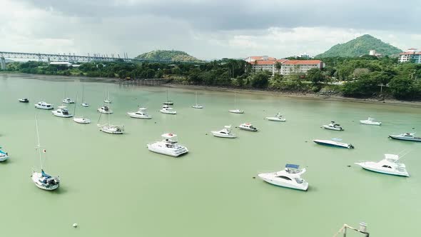 Drone of one of the harbors next to the Panama canal main entrance. alt