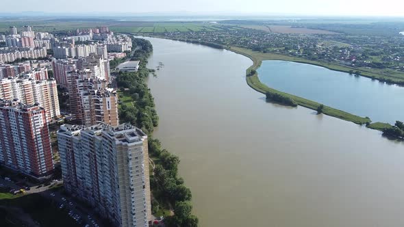 New residential buildings. Krasnodar. The Kuban River.