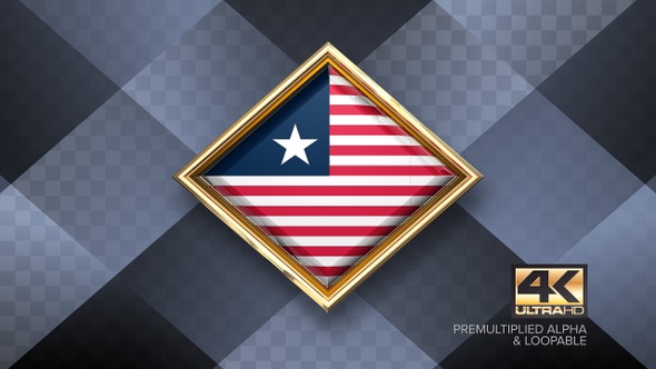 Liberia Flag Rotating Badge 4K Looping with Transparent Background