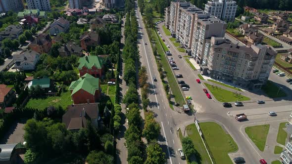 Drone Aerial View City Road on Which Cars Drive alt