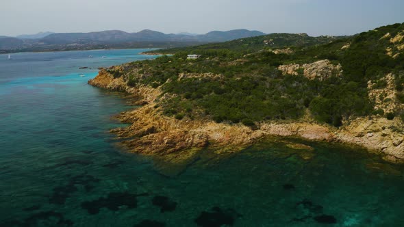 Aerial, Beautiful View On Sardinian Coastline, Sea With Turquoise Water In Italy