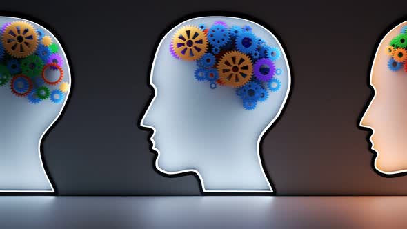 Human brain made of gears. A metaphor of mental illness, neurology problems. alt