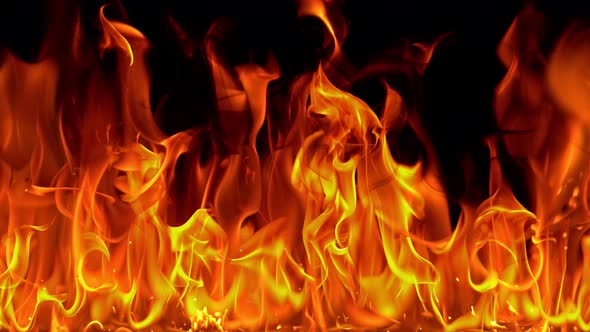 Fire Flames in 1000Fps Super Slow Motion Isolated on Black Background alt