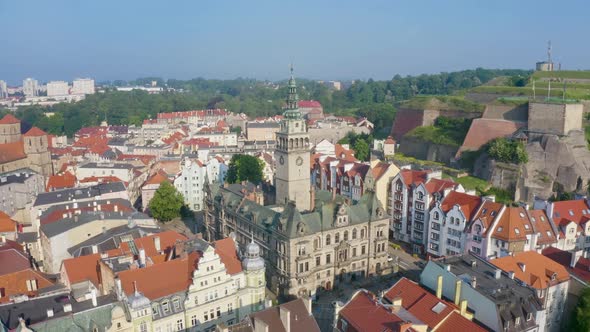 Aerial view of Town Hall in Klodzko, Poland
