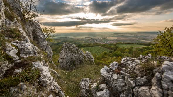 Beautiful rocky nature with sunset in the Czech Republic, time lapse alt
