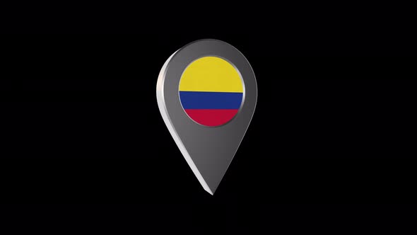 3d Animation Map Navigation Pointer With Colombia Flag With Alpha Channel - 4K alt