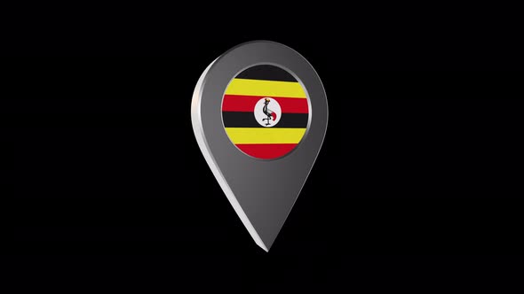 3d Animation Map Pointer With Uganda Flag With Alpha Channel - 4K alt