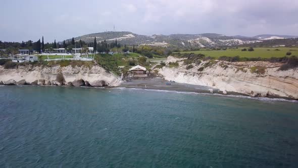 Camera Is Flying From Sea Shore of Cyprus and Showing Panorama of Coastline