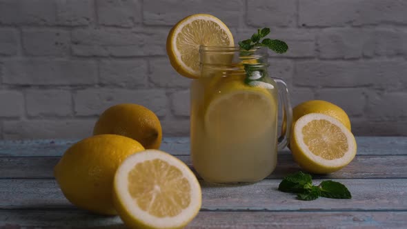 4K - Glass with natural lemon juice