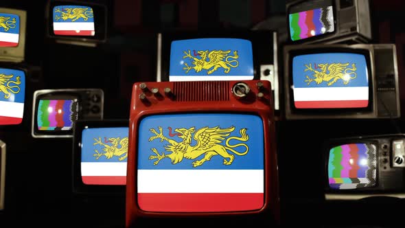 Flag of Rostock, Germany, on Retro TVs.