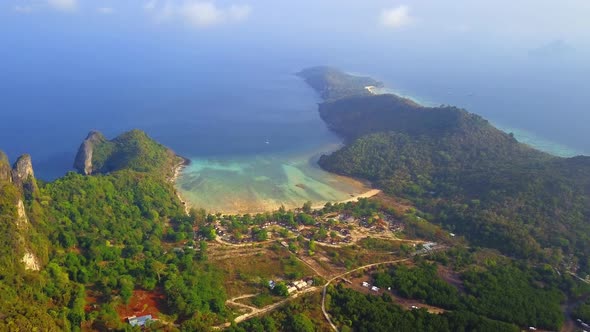 Aerial view of Phi Phi, Maya beach at sunset with Andaman sea in Phuket. Thailand alt