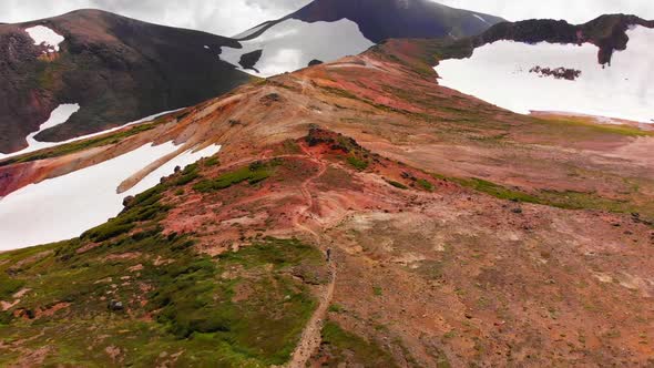 Daisetsuzan National Park drone flight while hiking along the trail alt
