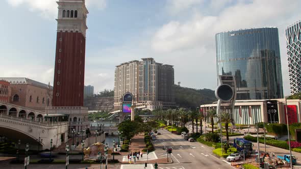 Cotai Macau Street Traffic Cityscape Day Timelapse Pan Up alt