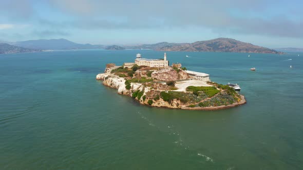 Panoramic View of the Alcatraz Island Prison From Above in San Francisco alt