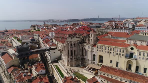 Elevator of Santa Justa and Covent of Carmo. Lisbon Portugal alt
