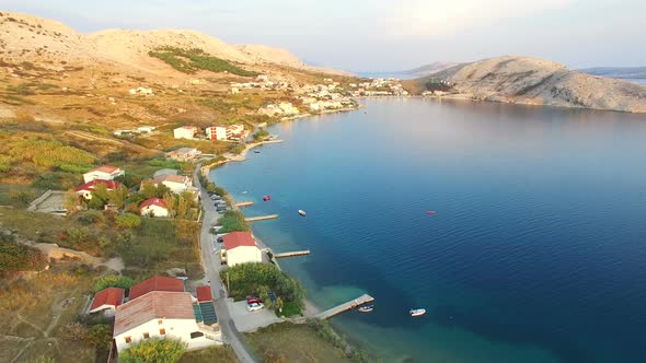 Flying above above vacation properties on the island of Pag alt