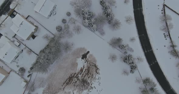 Amazing Aerial with Small Town USA Main Street Hometown the After Snowfall Severe Winter Weather alt