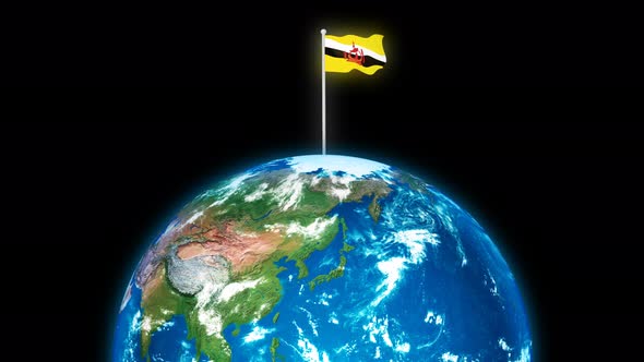 Brunei Flying Flag On The 3d Rotated Planet Earth alt
