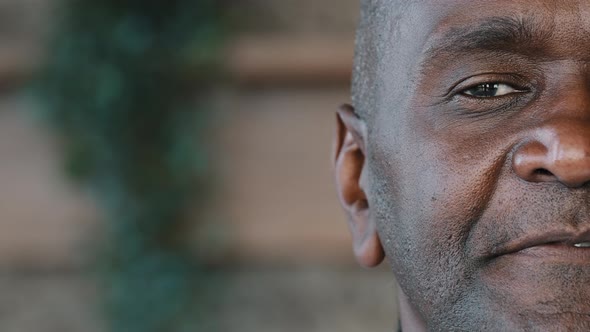 Close Up Detail Half Face Human Sad Eyesight Male Portrait African American Adult Mature Grandpa alt