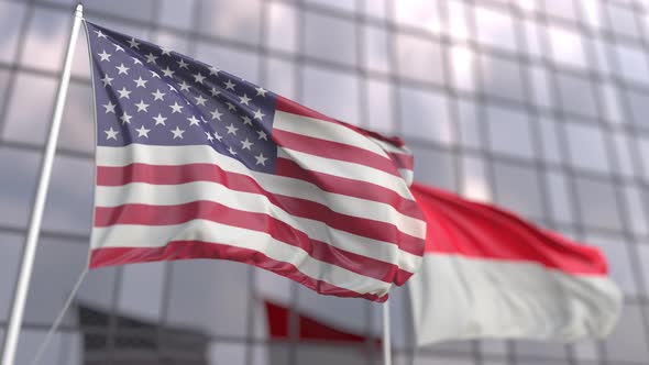 Waving Flags of the United States and Indonesia alt
