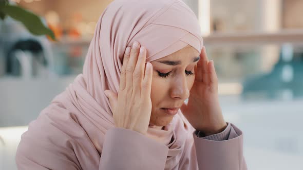 Closeup Upset Young Woman Gets Bad News Feels Stressful Anxiety Frustrated Muslim Girl Suffers From alt