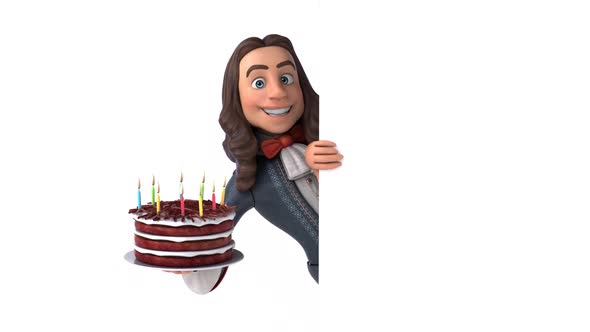 3D animation of a cartoon man in historical baroque costume alt