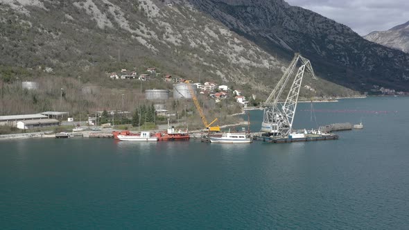 Industrial pier with a ship's crane