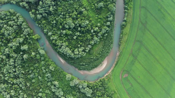 Aerial Drone Flight Through Majestic River Dnister