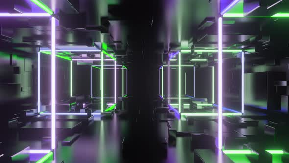 Cube and Neon Light Abstract Background 4K