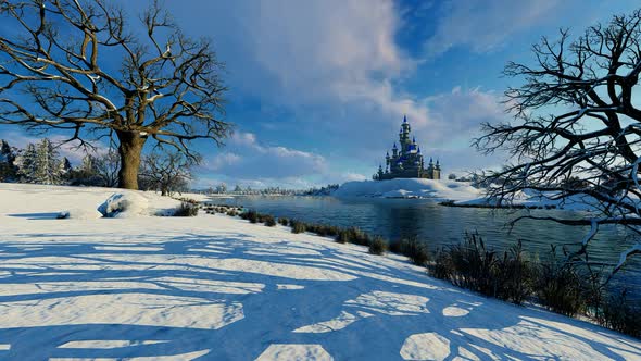 Winter landscape and royal castle