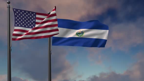 El Salvador Flag Waving Along With The National Flag Of The USA - 2K alt
