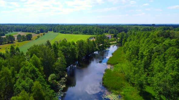 Lake, Fields And Tress