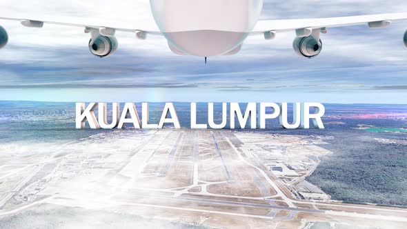 Commercial Airplane Over Clouds Arriving City Kuala Lumpur