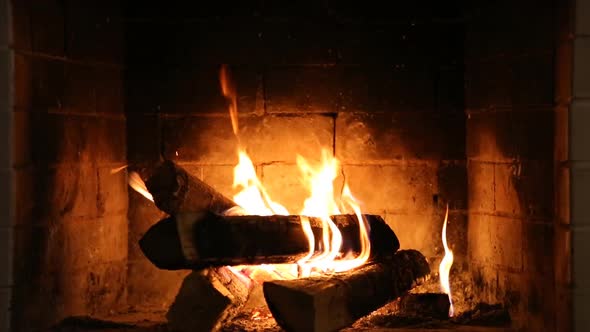Burning Fire In the Fireplace