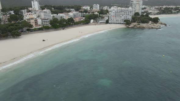 Kitesurfing At Palmanova Beach With Beachfront Hotels In Mallorca Balearic Islands Spain alt