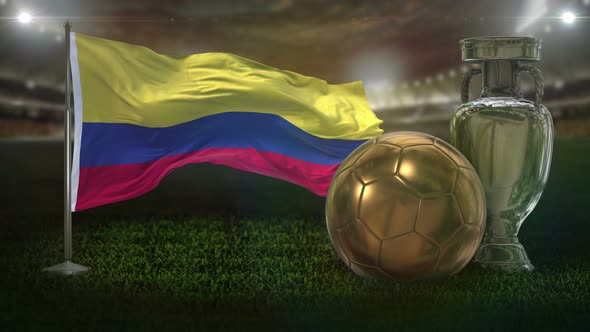 Colombia Flag With Football And Cup Background Loop alt
