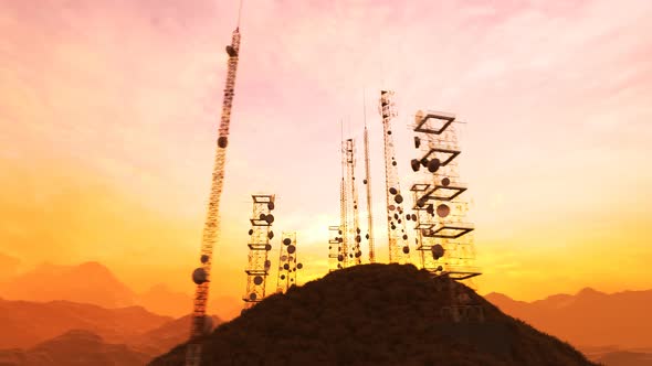 Loopable camera around antenna complex on a hill Radio communication transmitter alt