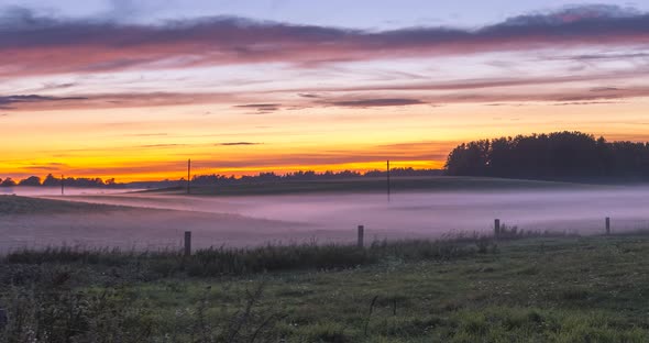 Fog Moving Across the Fields in Tve Evening Light
