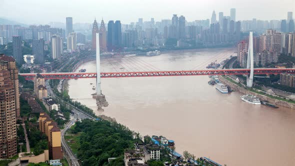 Dongshuimen Bridge Over Yangtze River at Chungking Timelapse alt