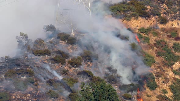 Massive Wildland Fire in California. Thick Smoke Rises From Burning Trees. Aerial Footage alt