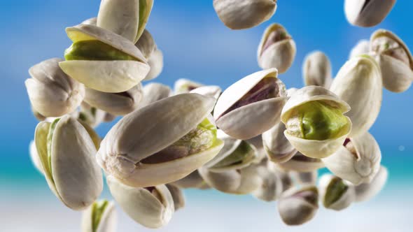 Flying of Pistachios in Sky Background alt