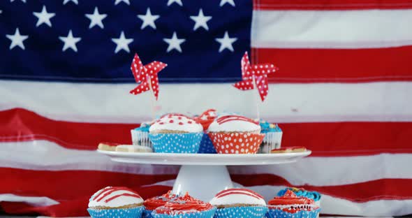 Close-up of decorated cupcakes with 4th july theme alt