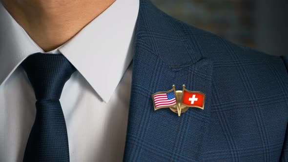 Businessman Friend Flags Pin United States Of America Switzerland alt