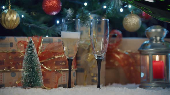 Glasses with champagne for New Year and Christmas
